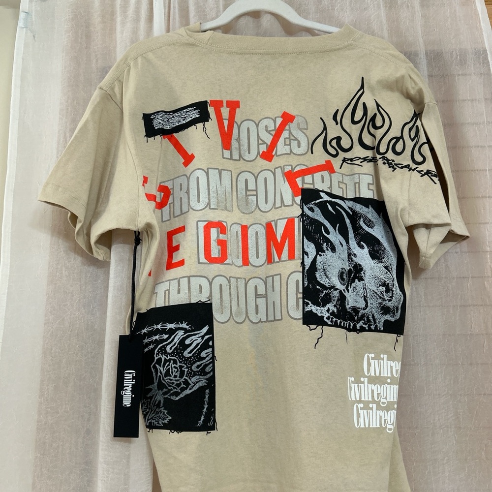 Beige Graphic T-Shirt with Bold Prints